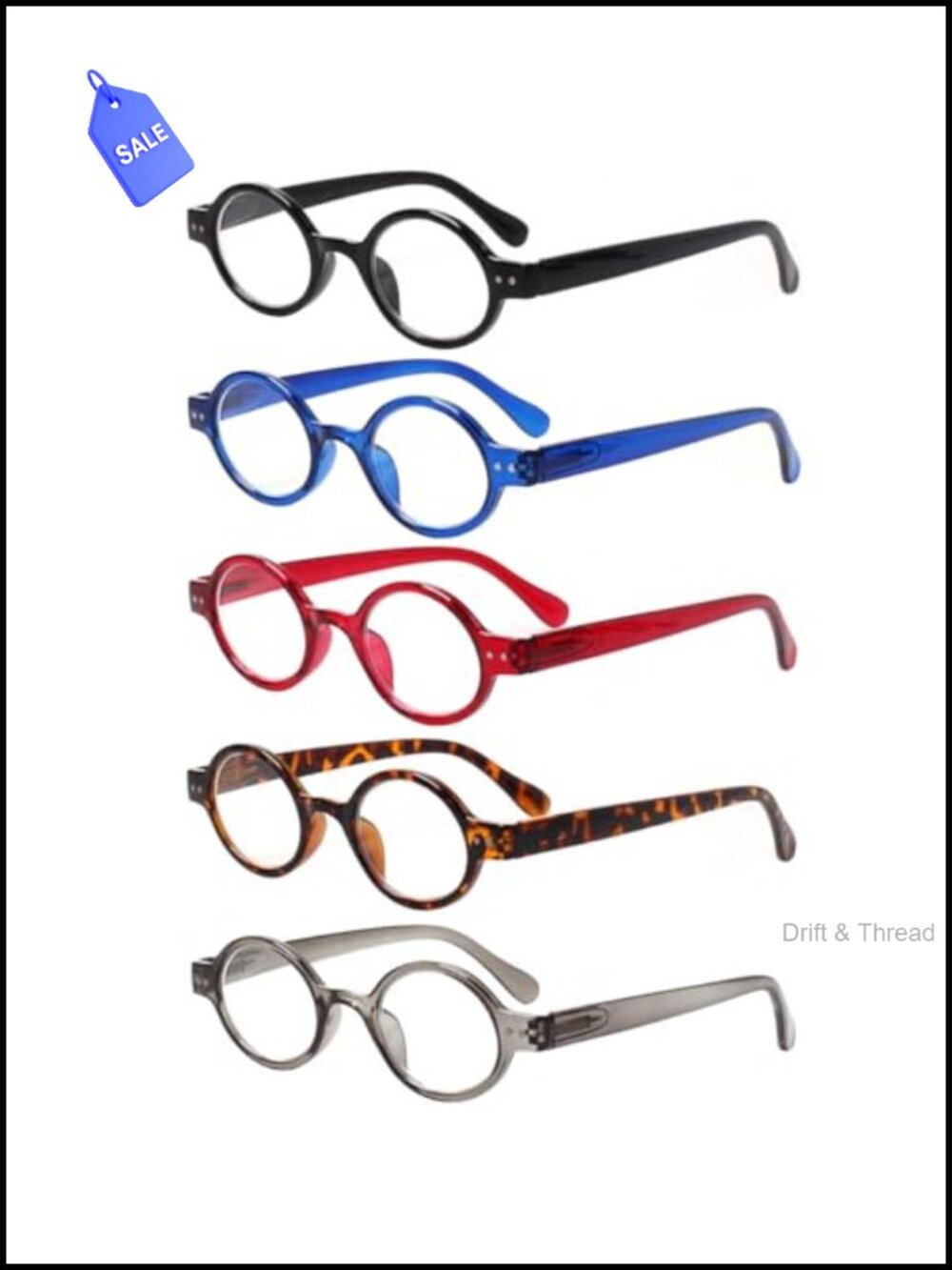 5 Pack Retro Round Reading Glasses Spring Hinge Small Frame Readers